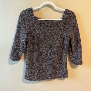 Ann Taylor red black white gold metallic boucle square neck top  XS